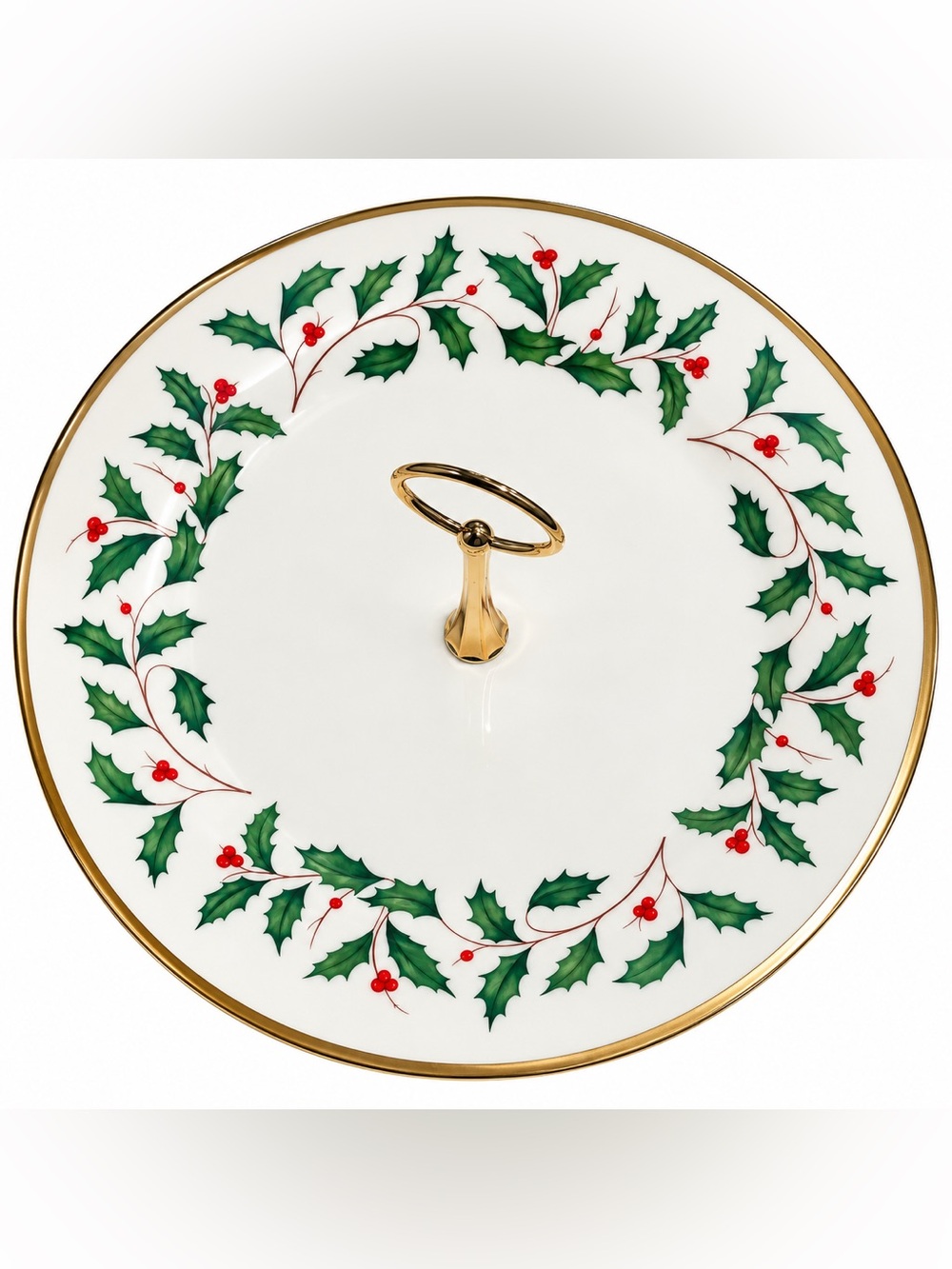 Lenox Holiday Dimension 10¾” Round Serving Plate with Handle Made in USA